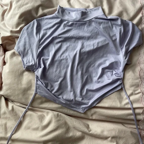 Lavender Mock Neck Ruched Top - Picture 1 of 7